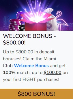 800 welcome bonus - Miami Club Casino